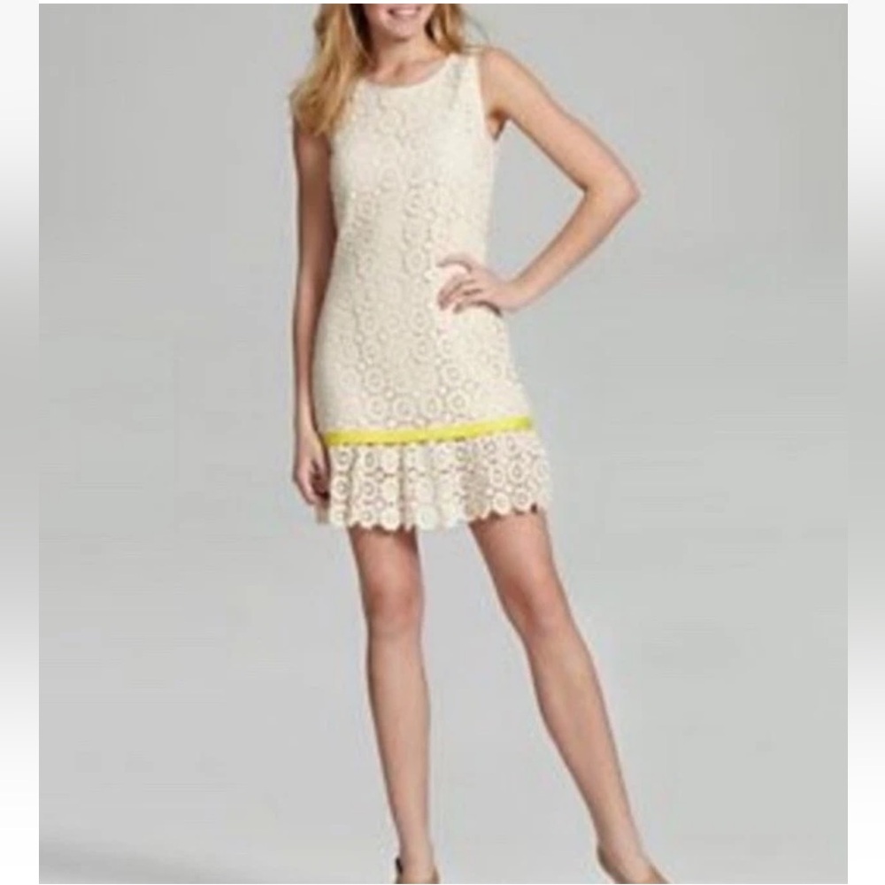 Juicy Couture Women's  Lace Overlay Shift Dress Sleeveless Ecru Ivory Beige
